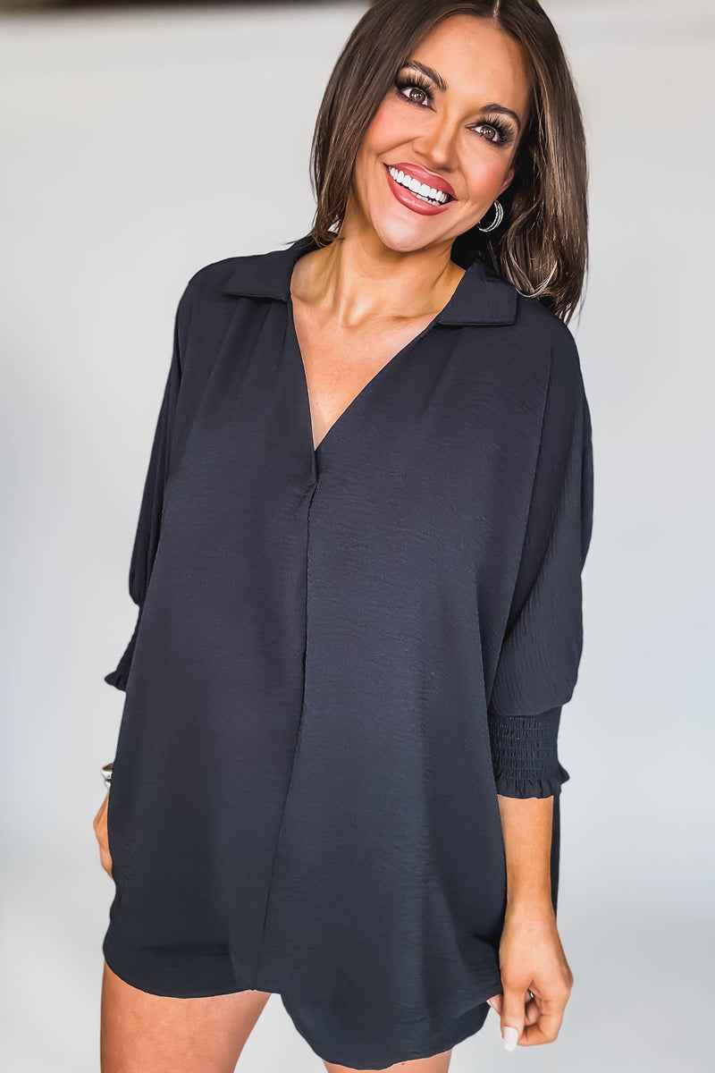 Angie Black Airflow Collar Top