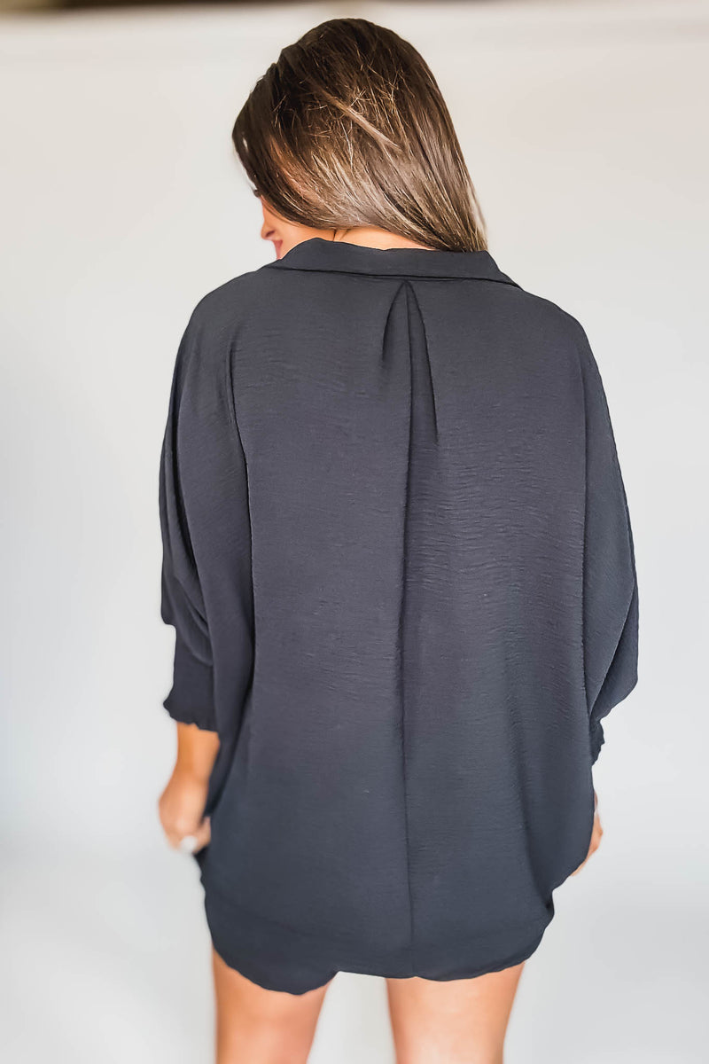 Angie Black Airflow Collar Top