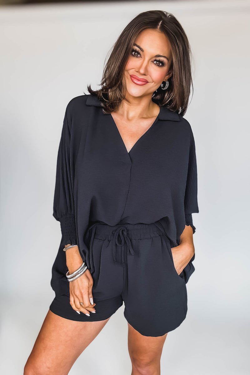 Angie Black Airflow Collar Top