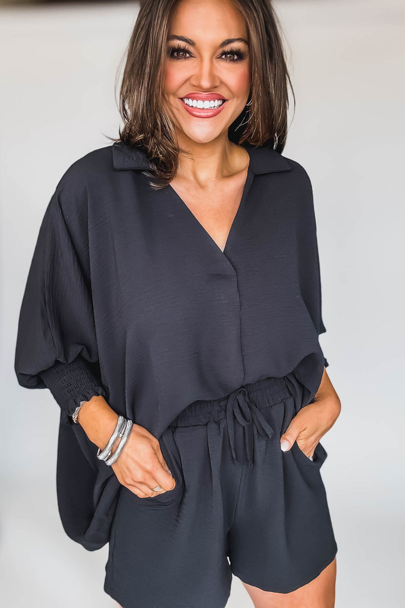 Angie Black Airflow Collar Top