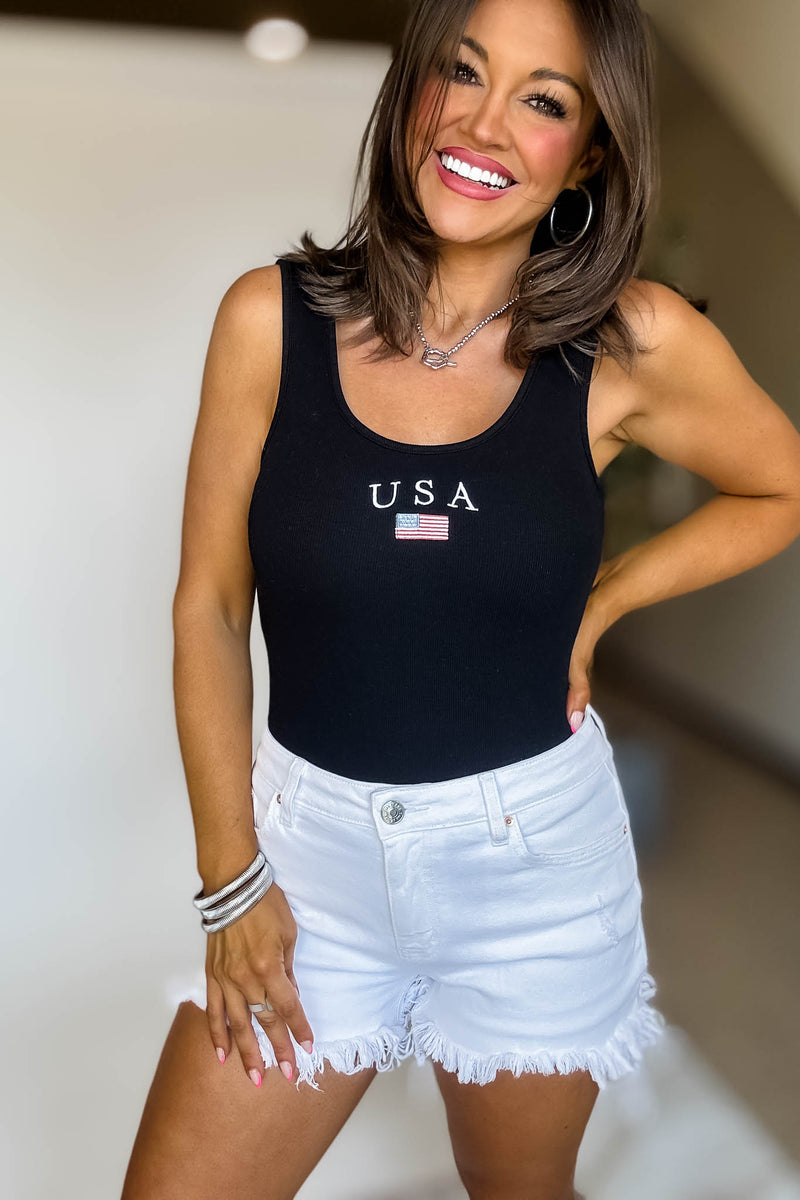 USA Black Sleeveless Bodysuit