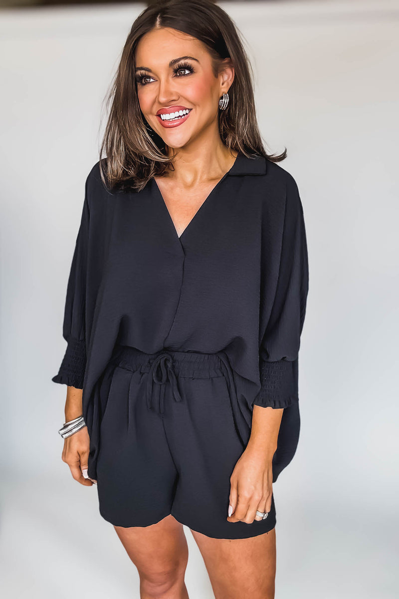 Angie Black Airflow Collar Top