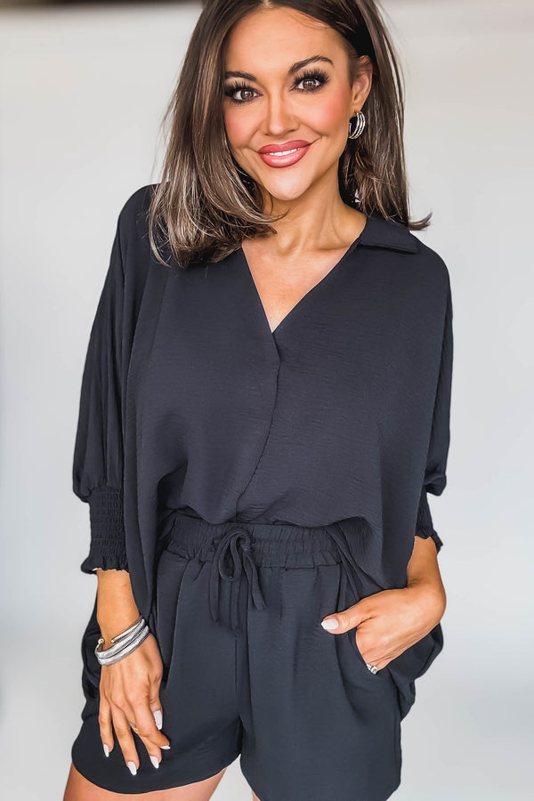 Angie Black Airflow Collar Top