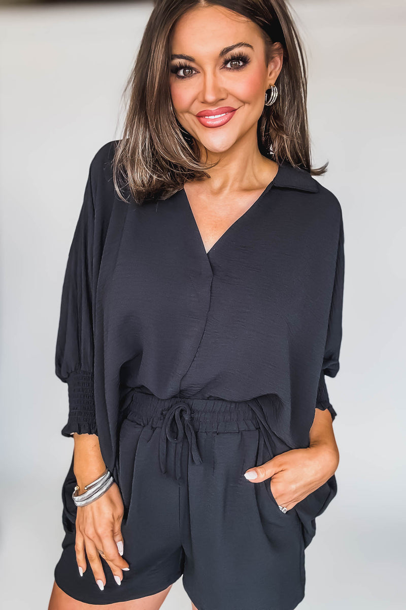 Angie Black Airflow Collar Top