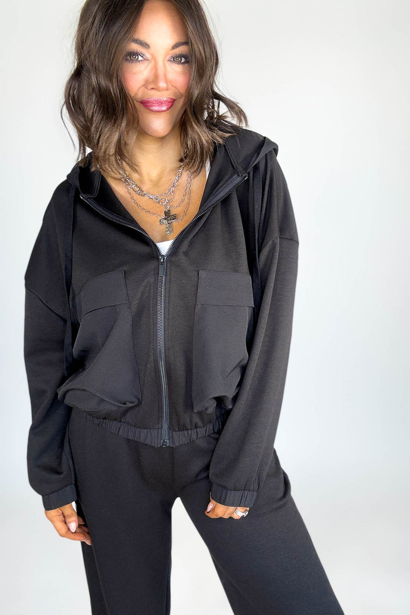 Black Soft Scuba Full Zip Hoodie Jacket