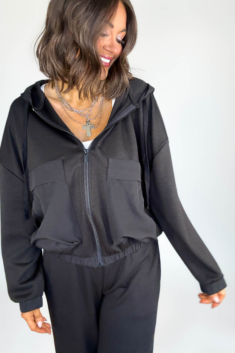 Black Soft Scuba Full Zip Hoodie Jacket
