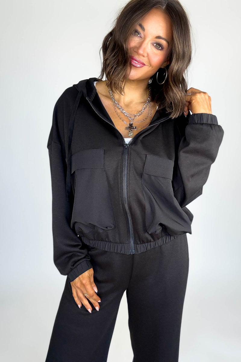 Black Soft Scuba Full Zip Hoodie Jacket