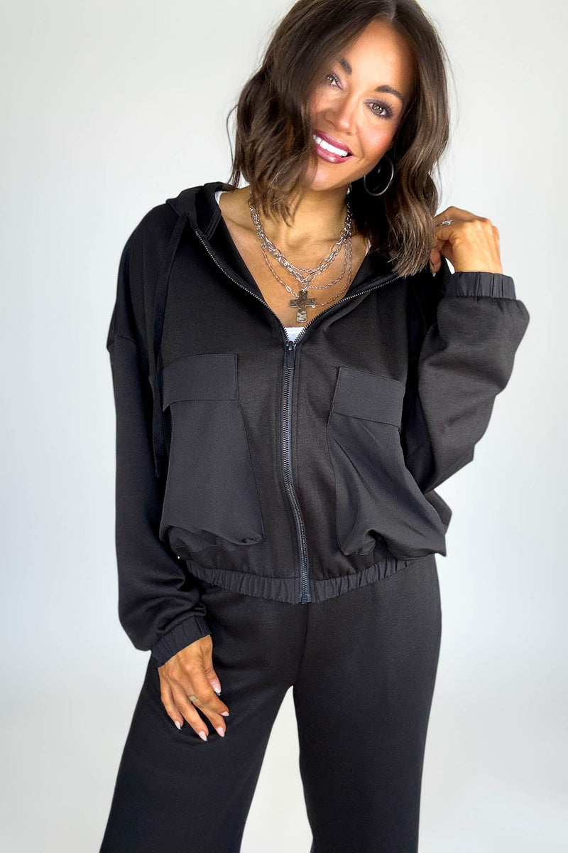 Black Soft Scuba Full Zip Hoodie Jacket