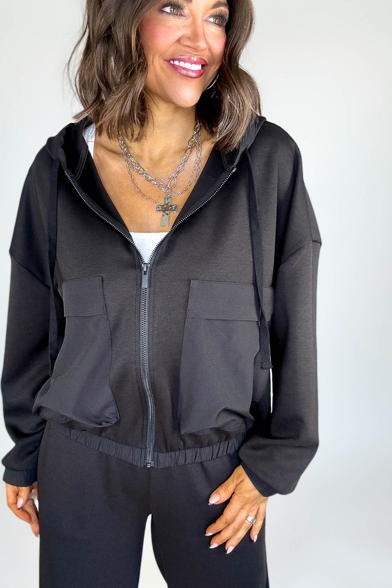 Black Soft Scuba Full Zip Hoodie Jacket
