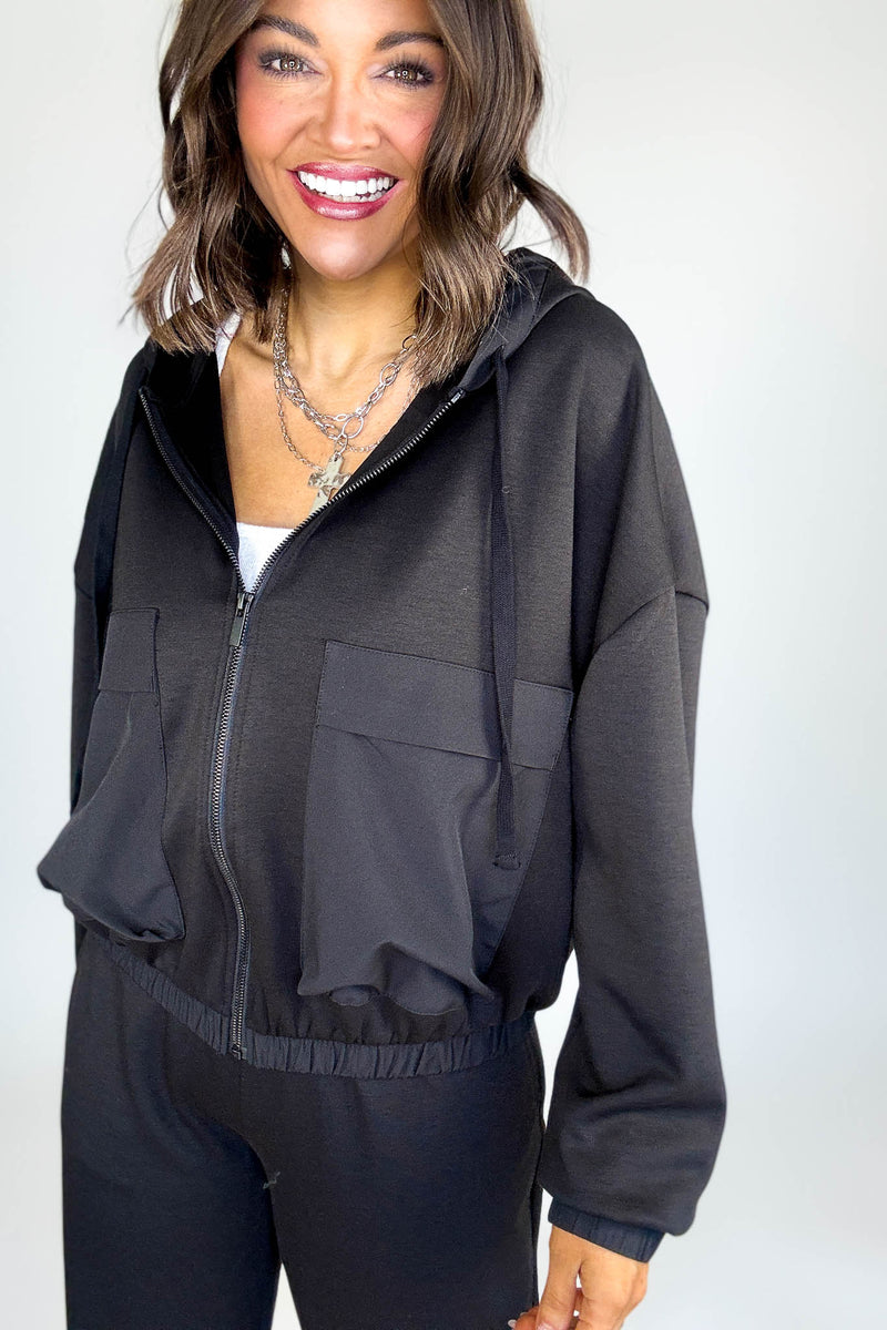 Black Soft Scuba Full Zip Hoodie Jacket