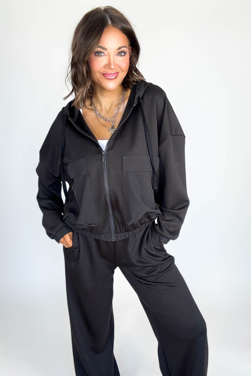 Black Soft Scuba Full Zip Hoodie Jacket