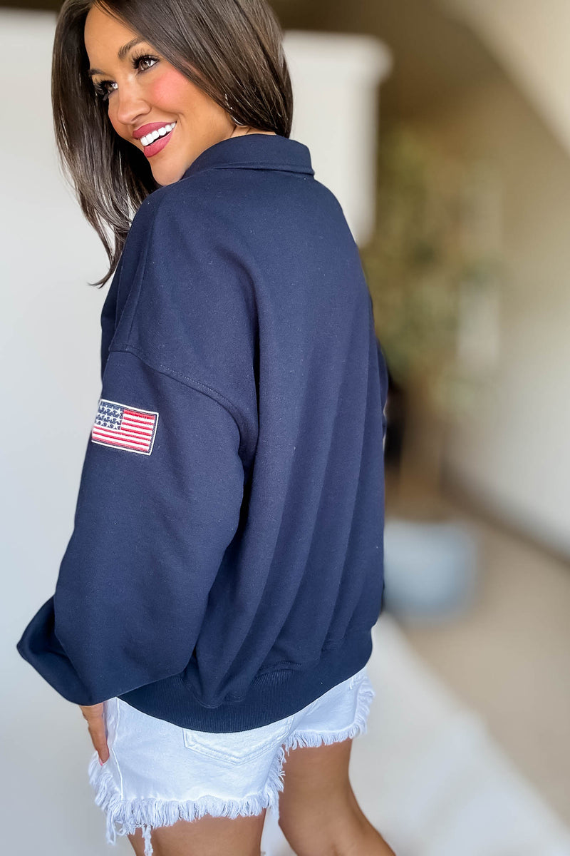 USA Navy Contrast Half Zip Oversized Sweatshirt