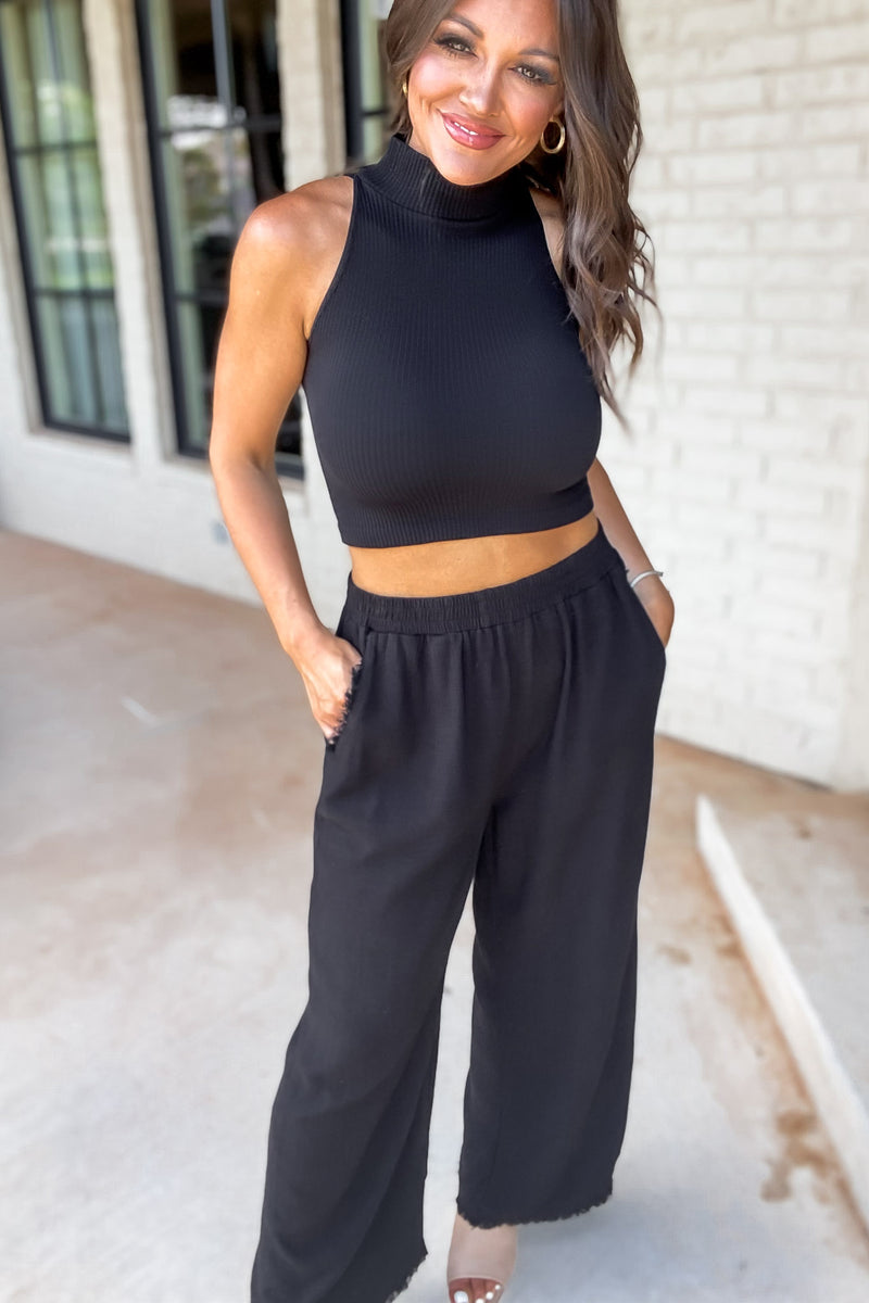 Tiny Temptations Black Thick Rib Highneck Crop Tank