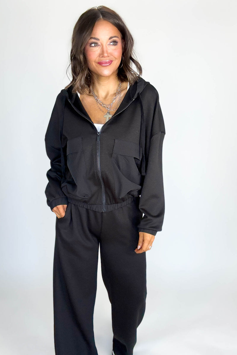 Black Soft Scuba Full Zip Hoodie Jacket