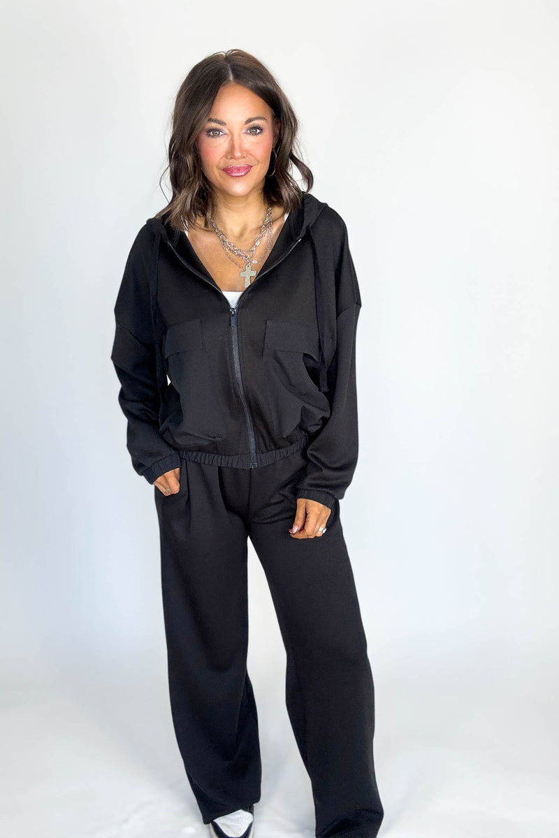 Black Soft Scuba Full Zip Hoodie Jacket