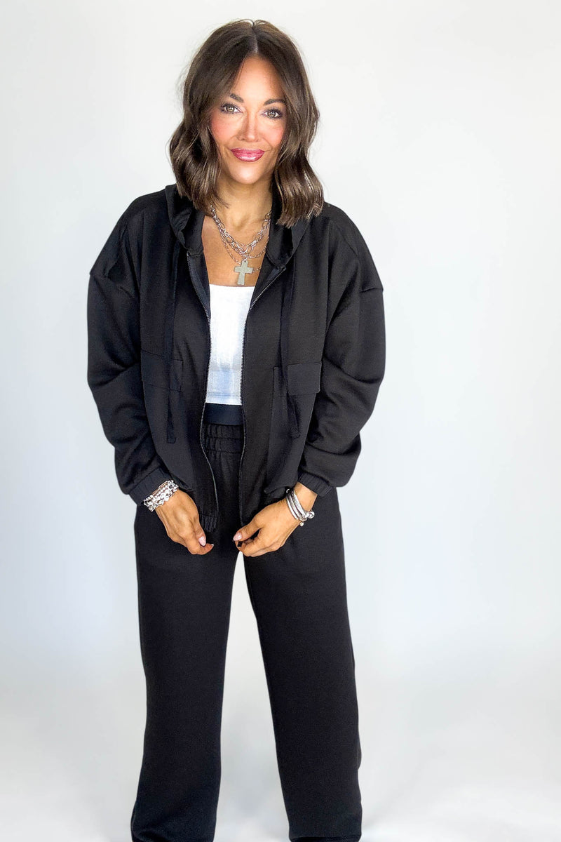 Black Soft Scuba Full Zip Hoodie Jacket