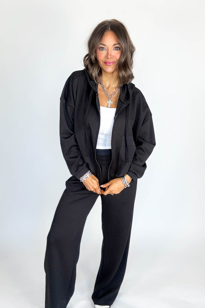 Black Soft Scuba Full Zip Hoodie Jacket