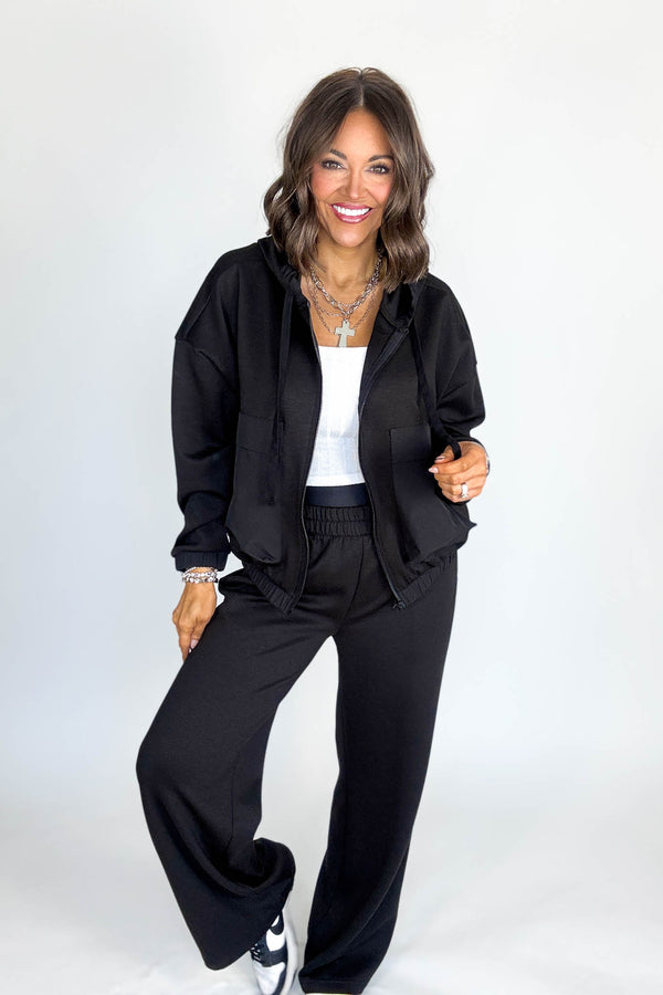 Black Soft Scuba Full Zip Hoodie Jacket