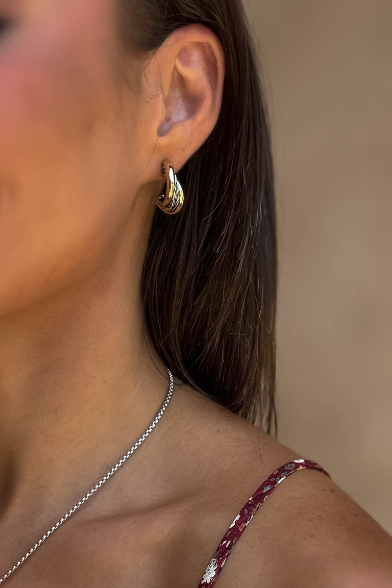 14k Gold Plated Two Tone Twisted Hoop Earrings
