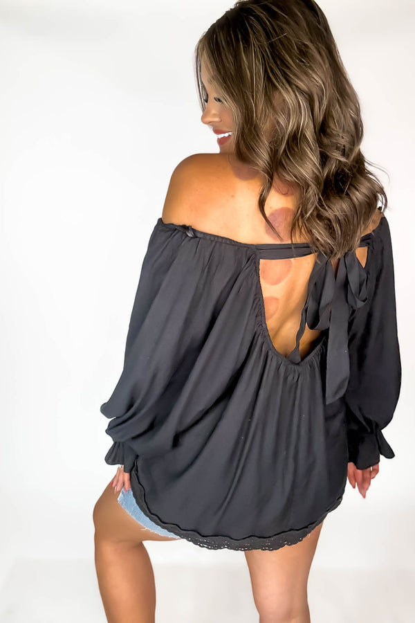 It's My Moment Black Bow Back Blouse