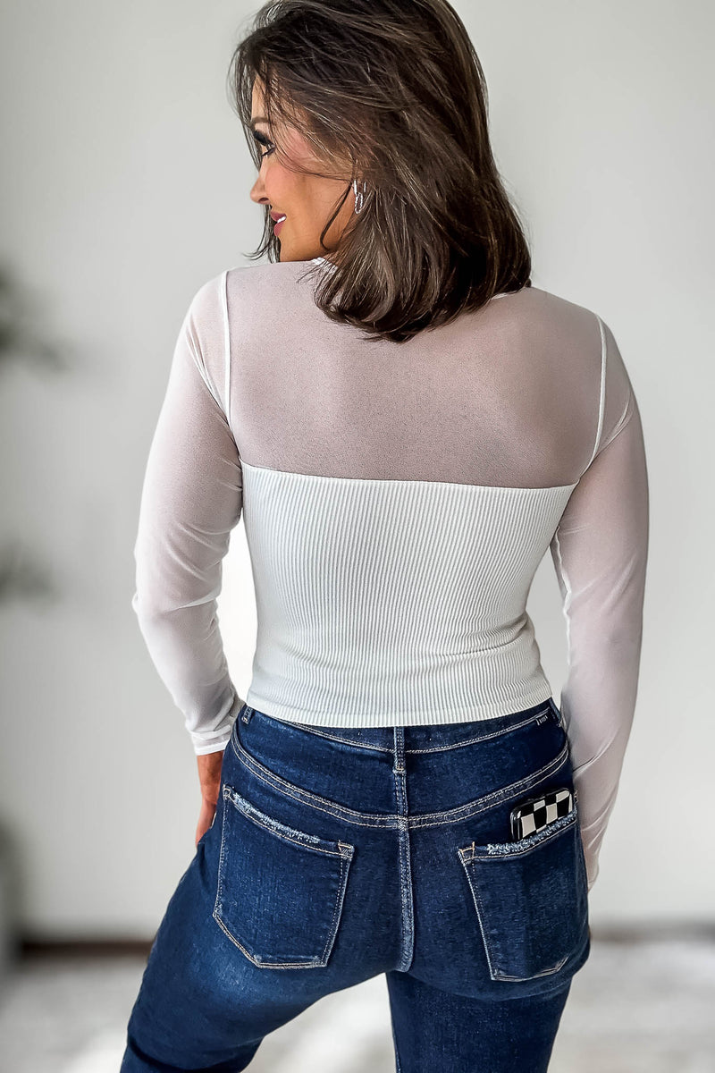 White Illusion Mesh Contrast  Detailed Top