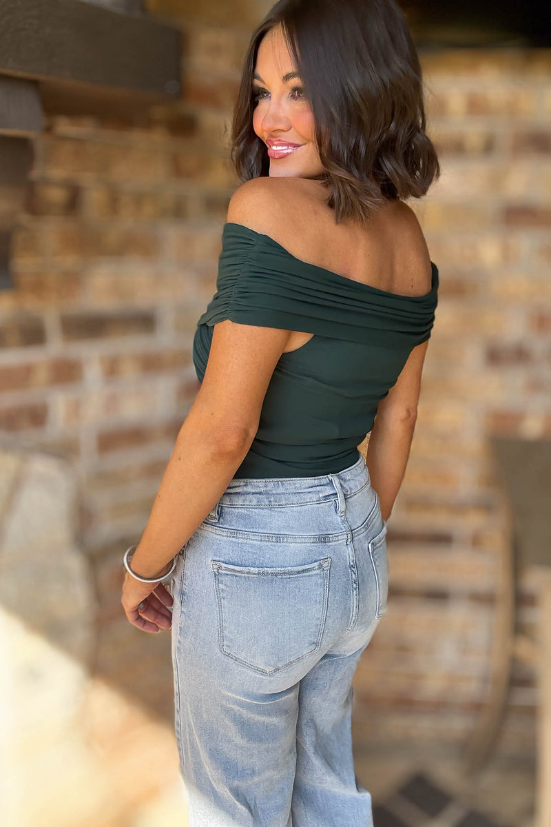 Hunter Green Off Shoulder Wrap Bodysuit