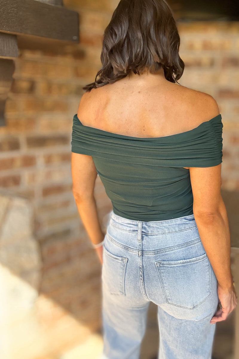 Hunter Green Off Shoulder Wrap Bodysuit