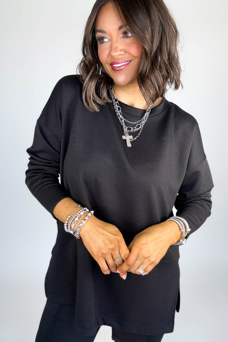 Black Scuba Side Slit Top