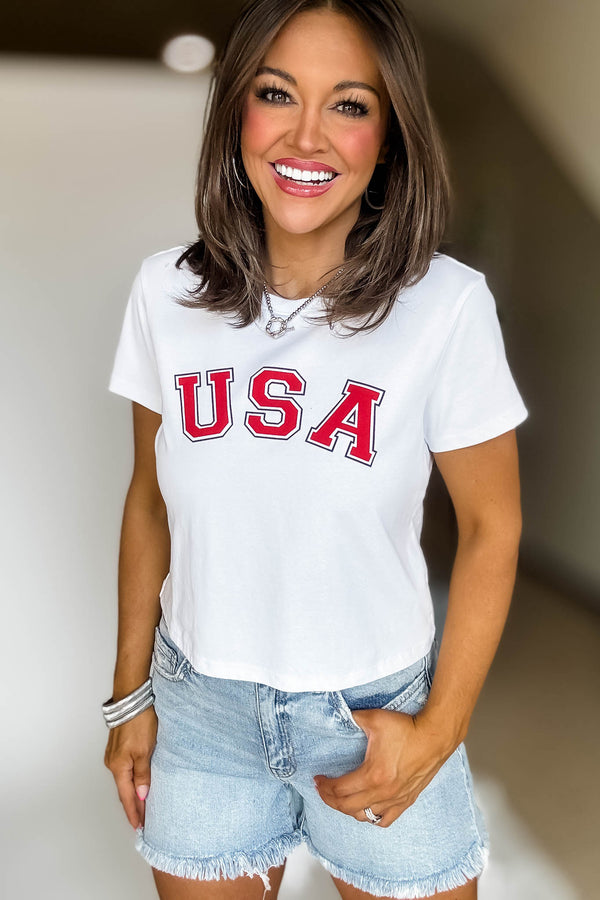 USA White Graphic Short Sleeve Crew Neck Baby Tee