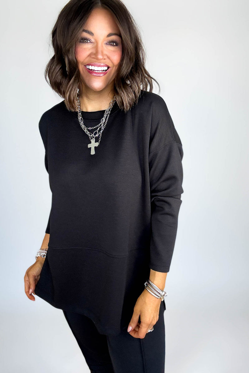 Black Scuba Side Slit Top