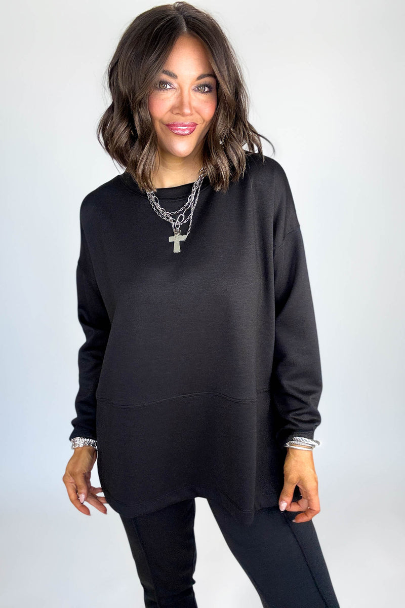 Black Scuba Side Slit Top