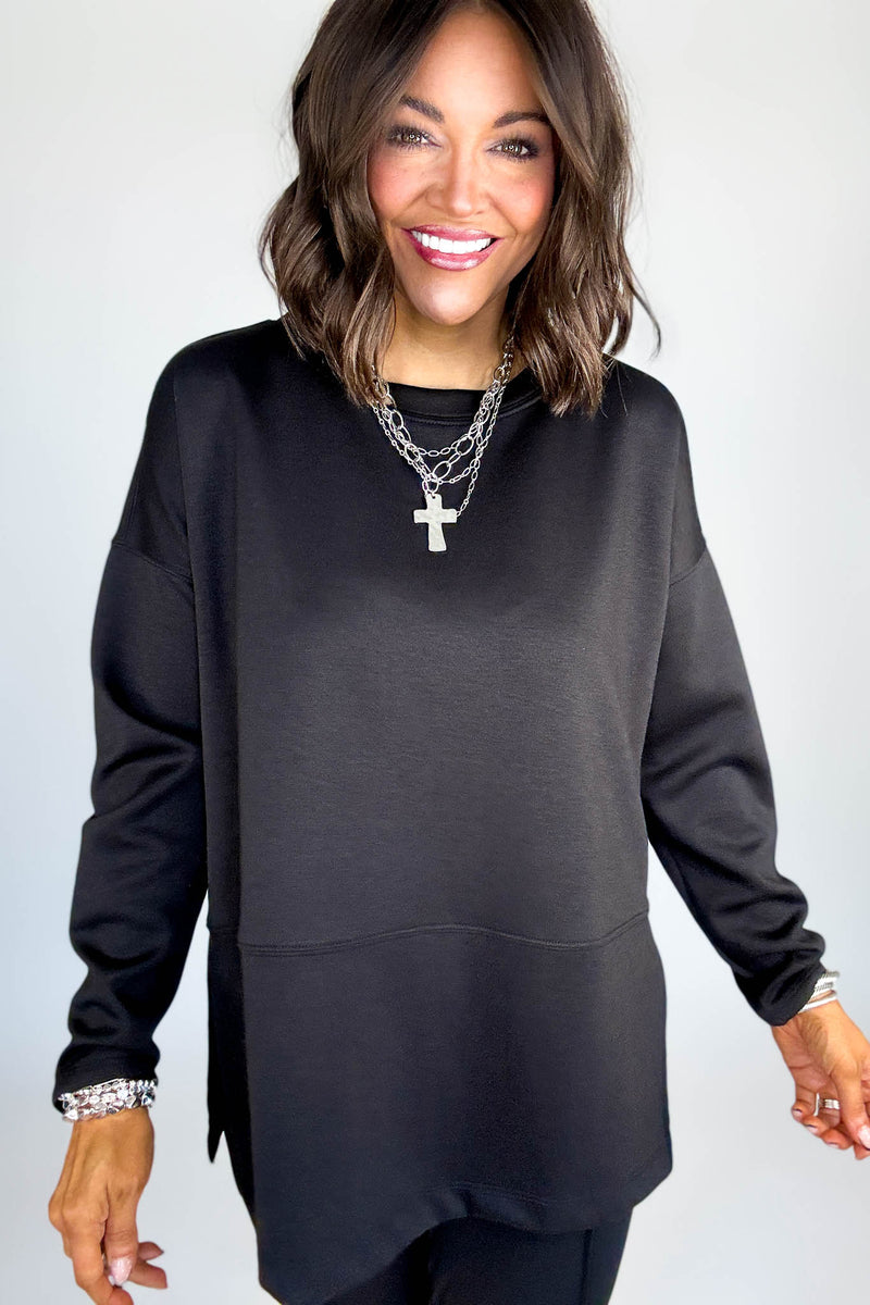 Black Scuba Side Slit Top