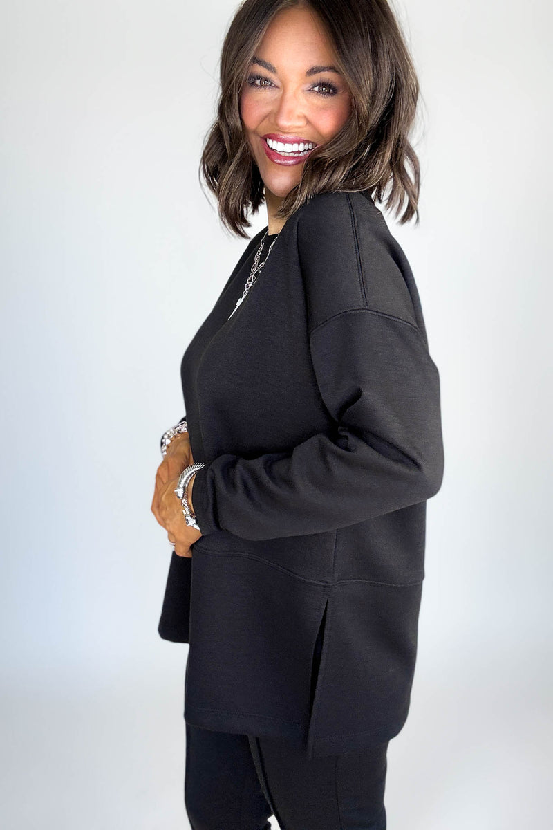 Black Scuba Side Slit Top