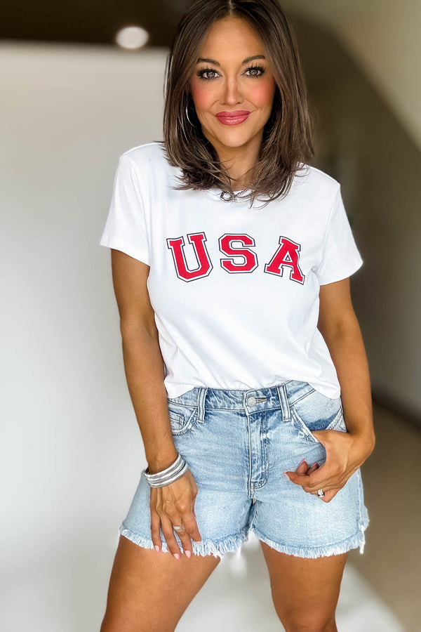 USA White Graphic Short Sleeve Crew Neck Baby Tee