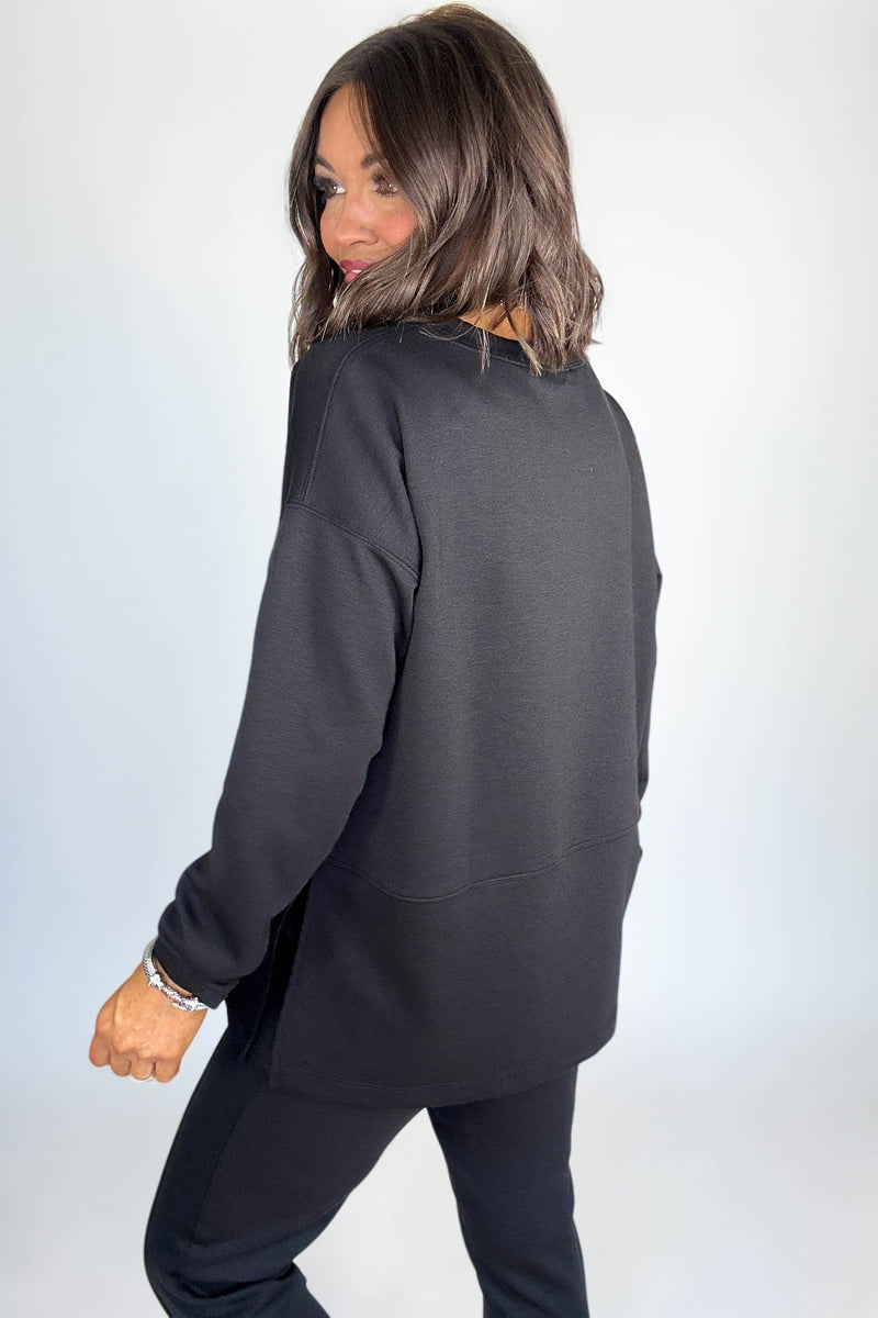 Black Scuba Side Slit Top