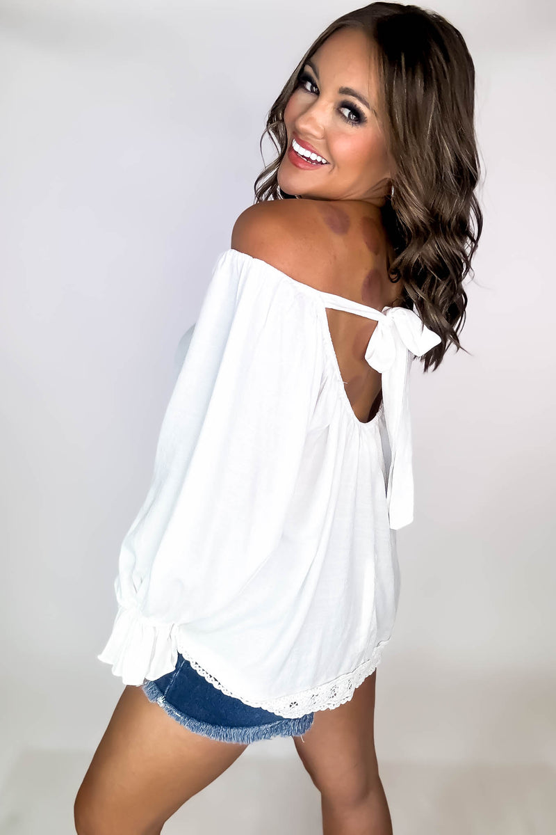 It's My Moment White Bow Back Blouse