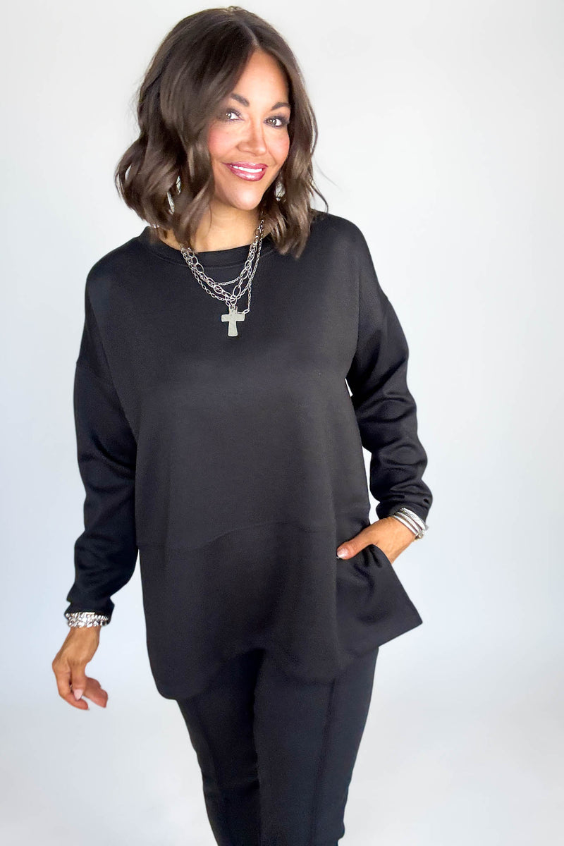 Black Scuba Side Slit Top