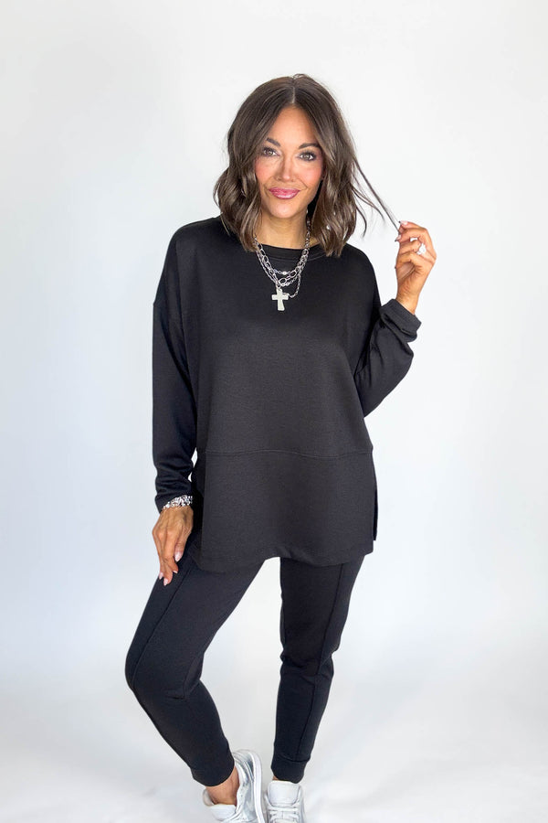 Black Scuba Side Slit Top