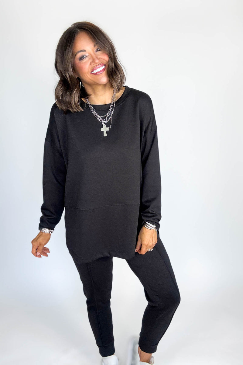 Black Scuba Side Slit Top