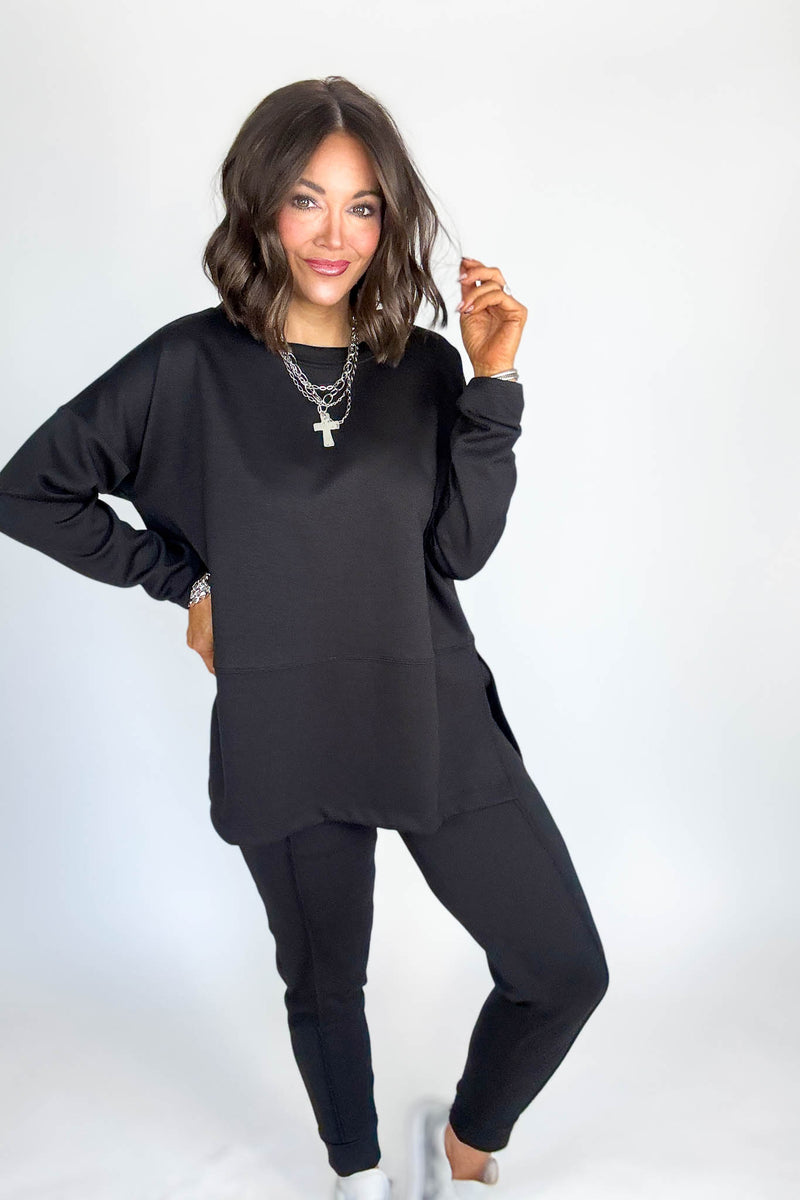 Black Scuba Side Slit Top