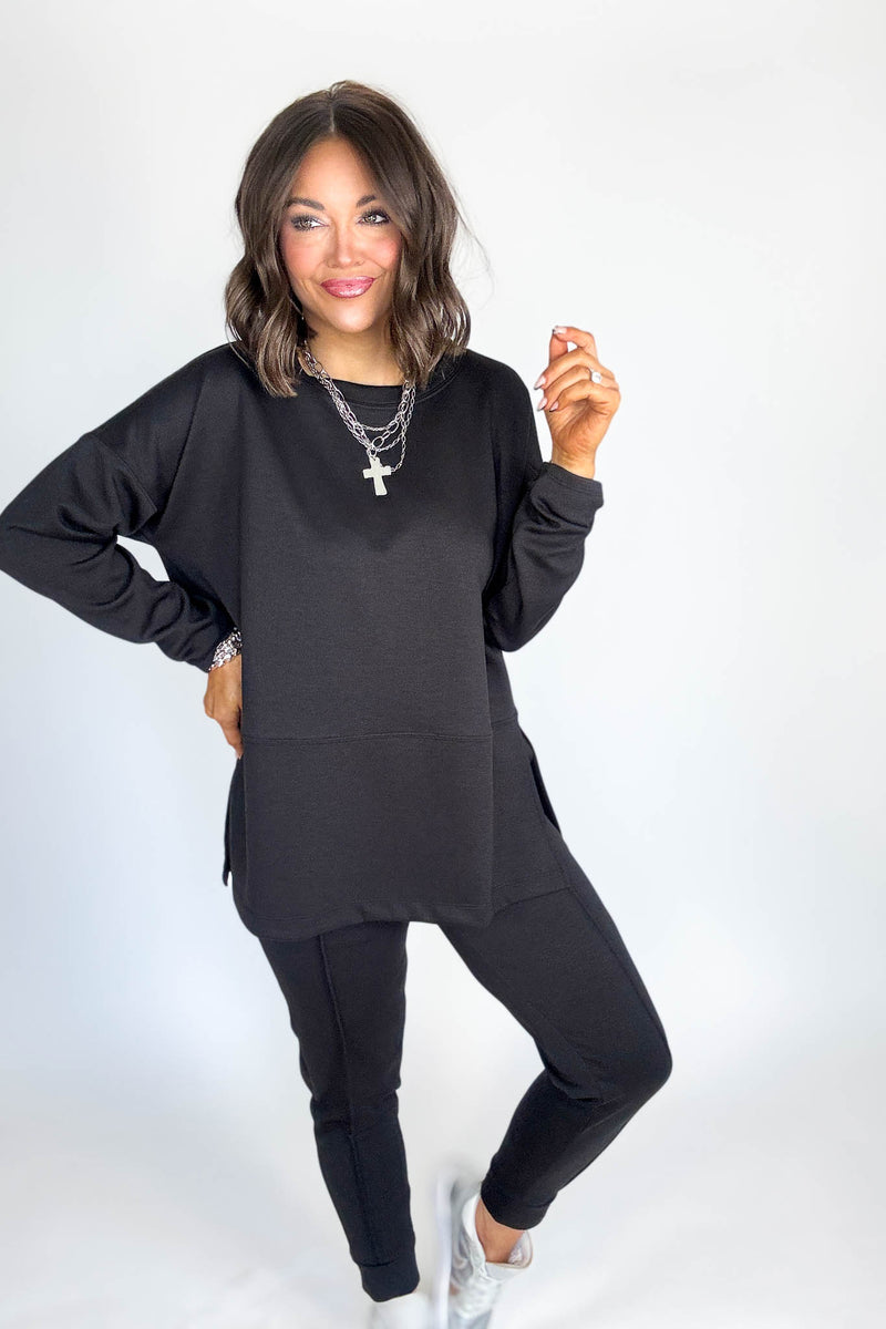 Black Scuba Side Slit Top