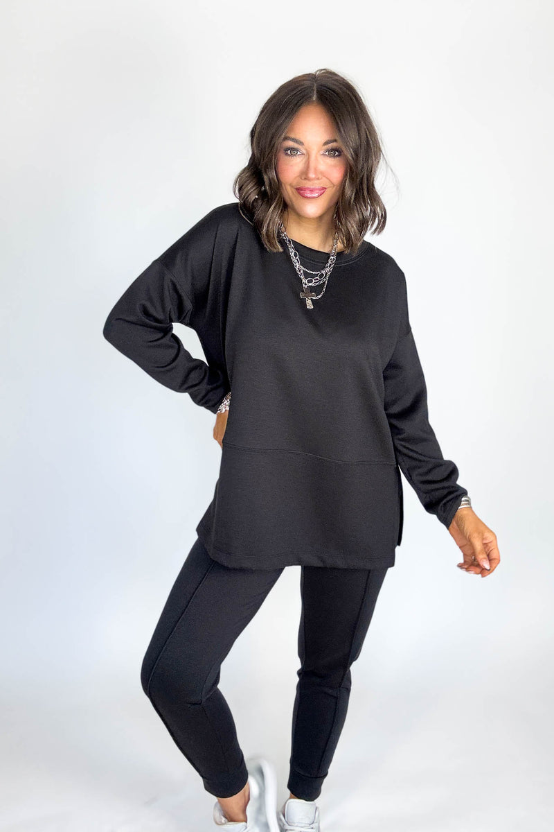 Black Scuba Side Slit Top