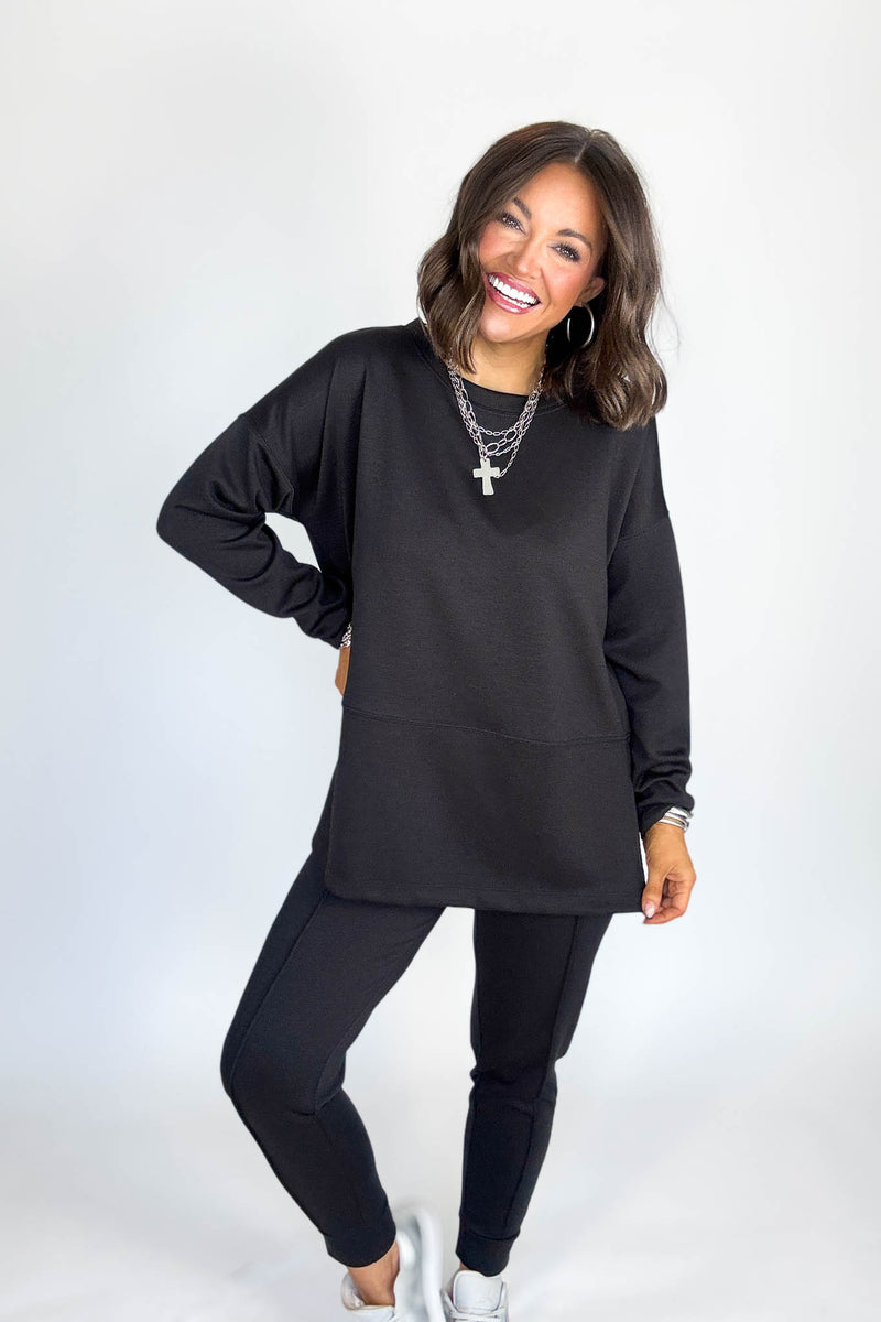 Black Scuba Side Slit Top