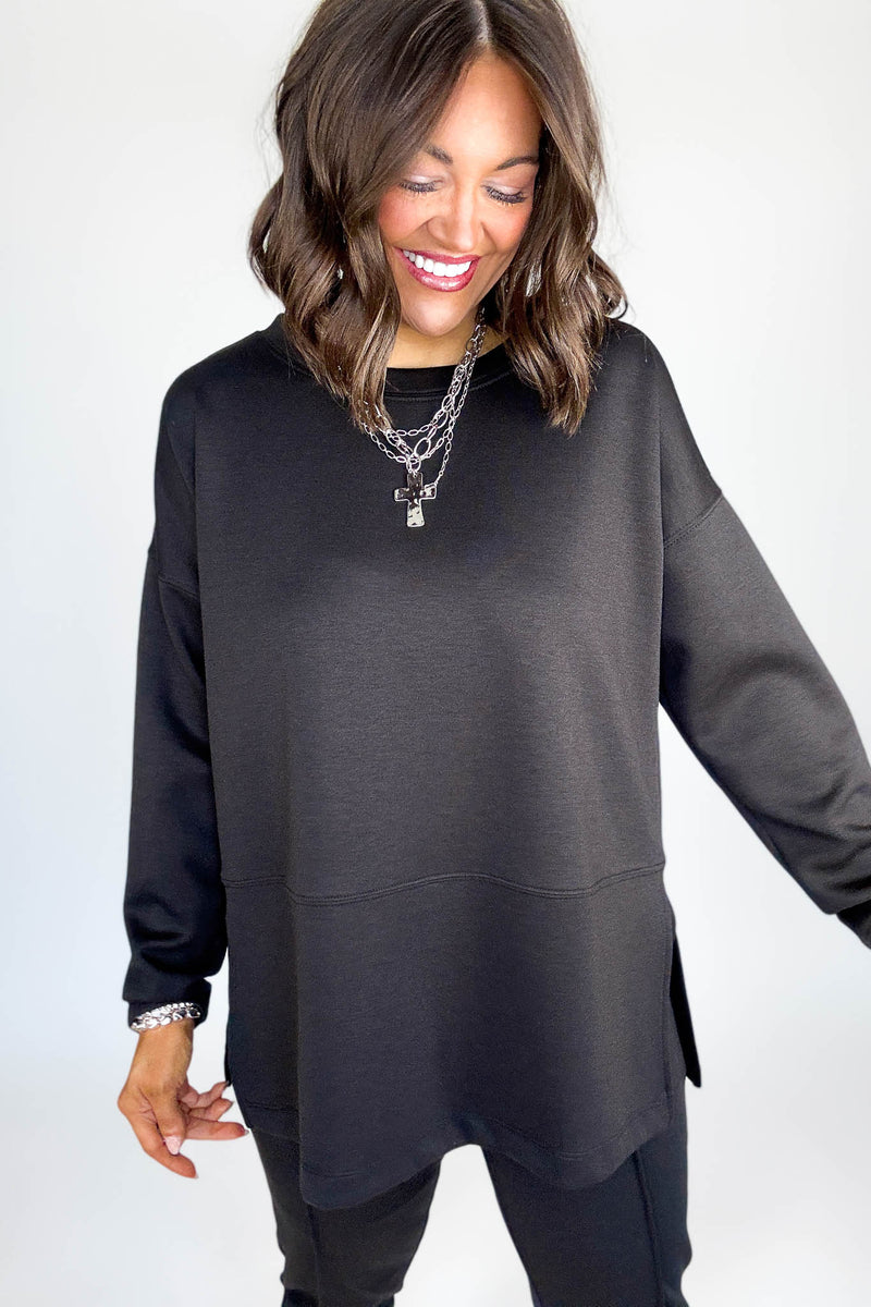 Black Scuba Side Slit Top