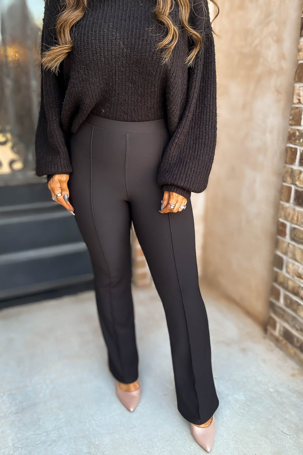 Business Casual Black Scuba Knit High Rise Pintuck Tailored Boot Pant
