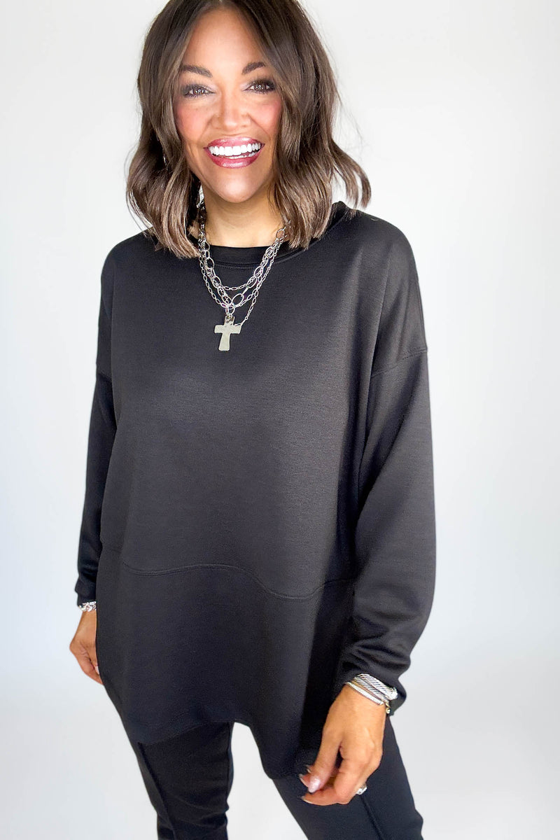 Black Scuba Side Slit Top