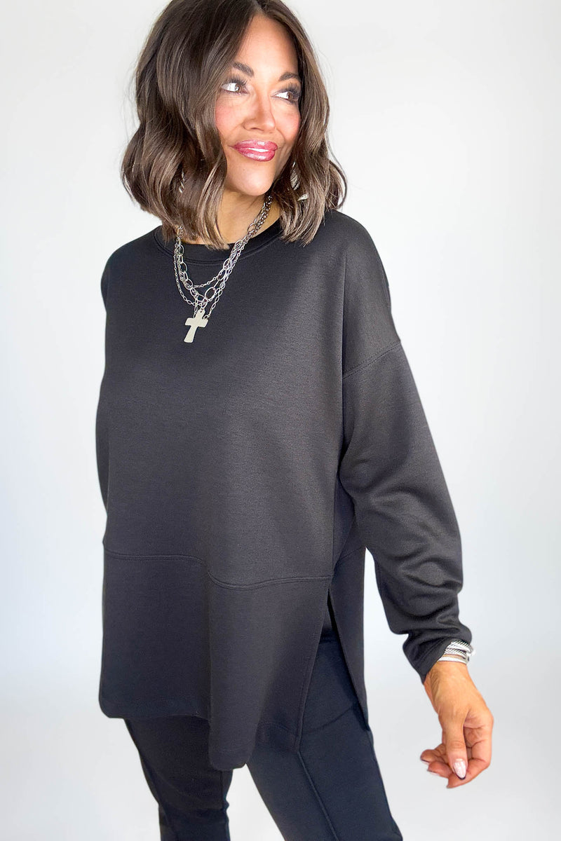 Black Scuba Side Slit Top