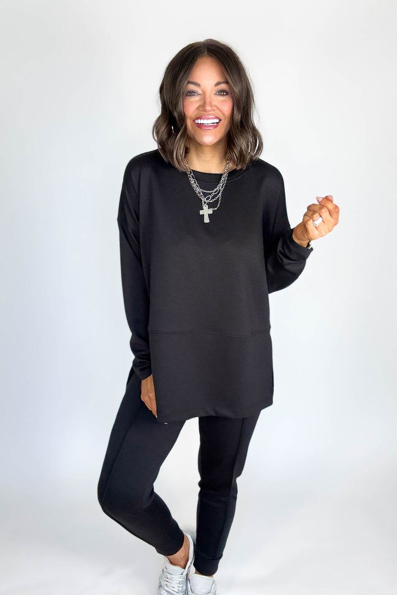 Black Scuba Side Slit Top