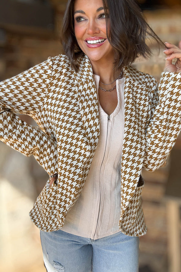 Houndstooth Jacquard Shawl Neck Blazer Jacket