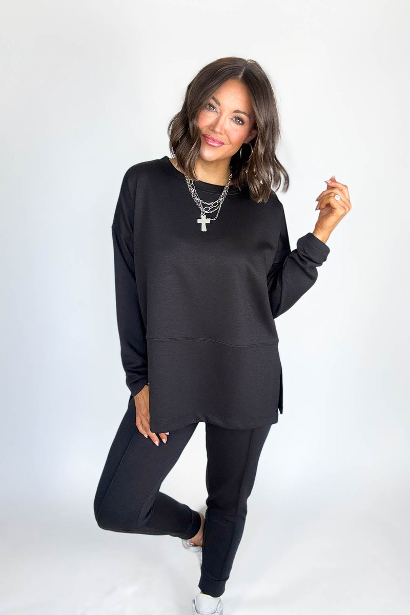 Black Scuba Side Slit Top